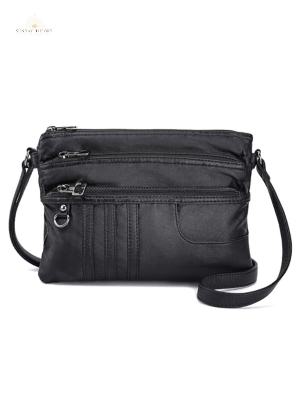 Synthetic Leather Multi Pocket Crossbody Bag Adjustable Strap Everyday Purse